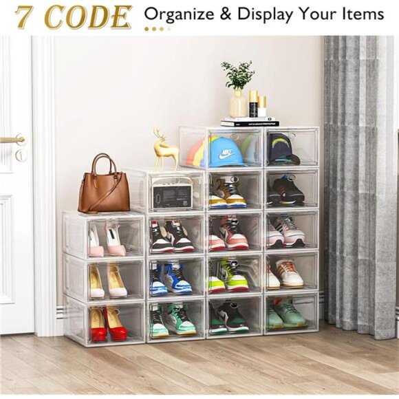 Thicken & Sturdy Clear Shoe Storage Organizer with Magnetic Door,Stackable Boxes - Picture 3 of 6